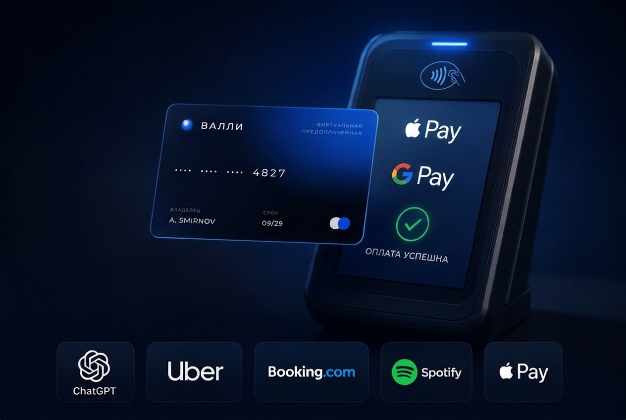 Карта Валли прикладывается к терминалу — Apple Pay, Google Pay, оплата успешна